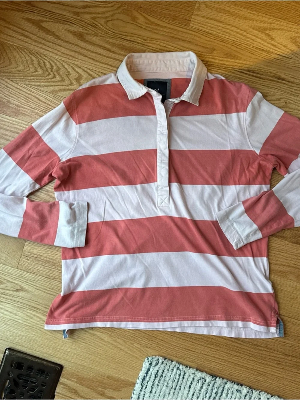 Crew Clothing Company Pink Orange Striped Rugby Shirt Preppy Coastal Top Size 12 - Picture 5 of 10